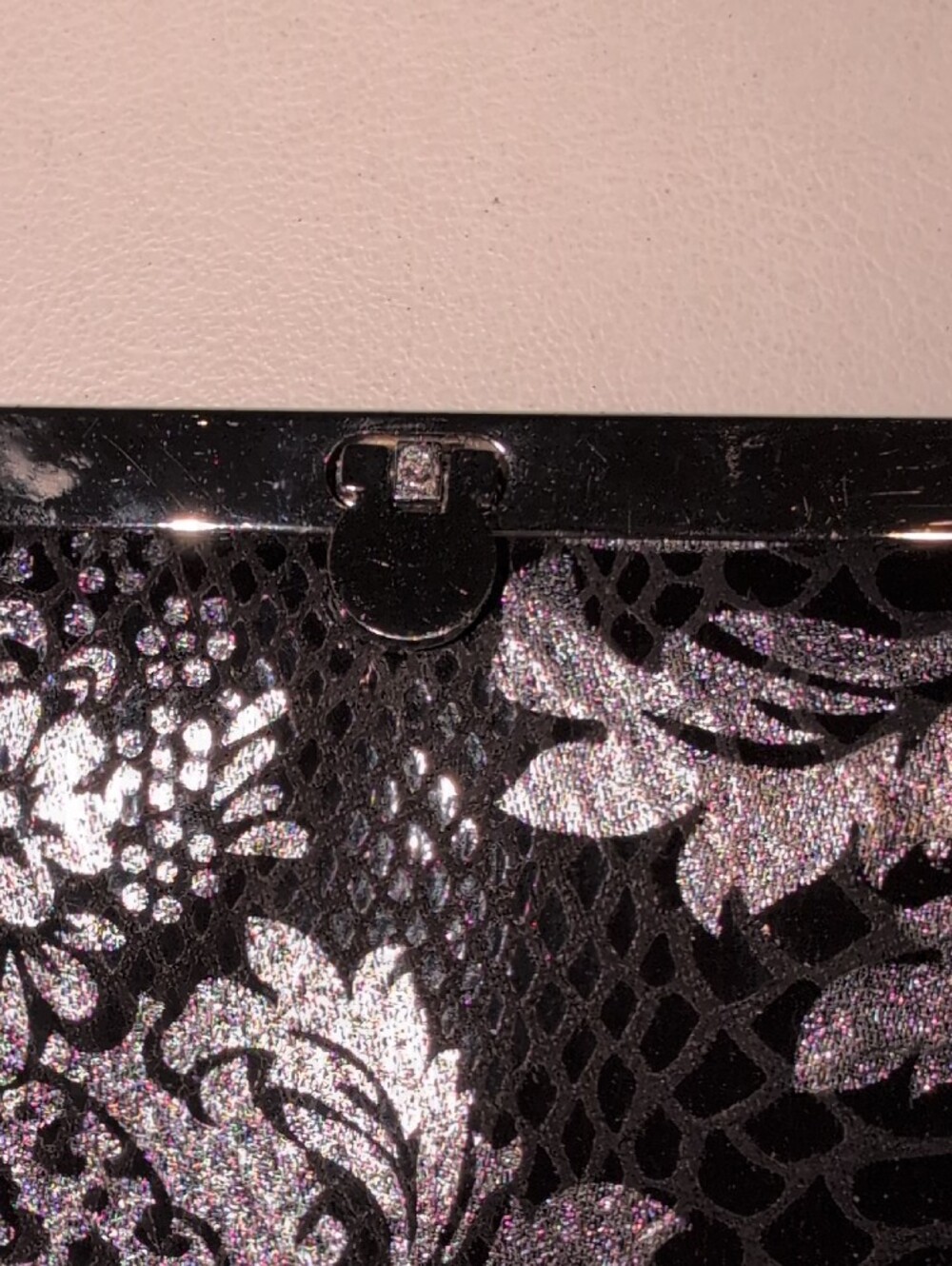 Black and Silver Floral Evening Clutch - Picture 2 of 10